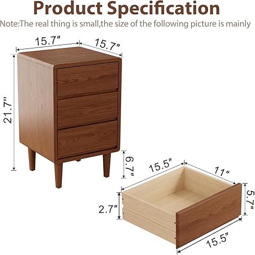 Miniatura 2 de Mesita de noche de madera maciza (3 cajones, nogal profundo)