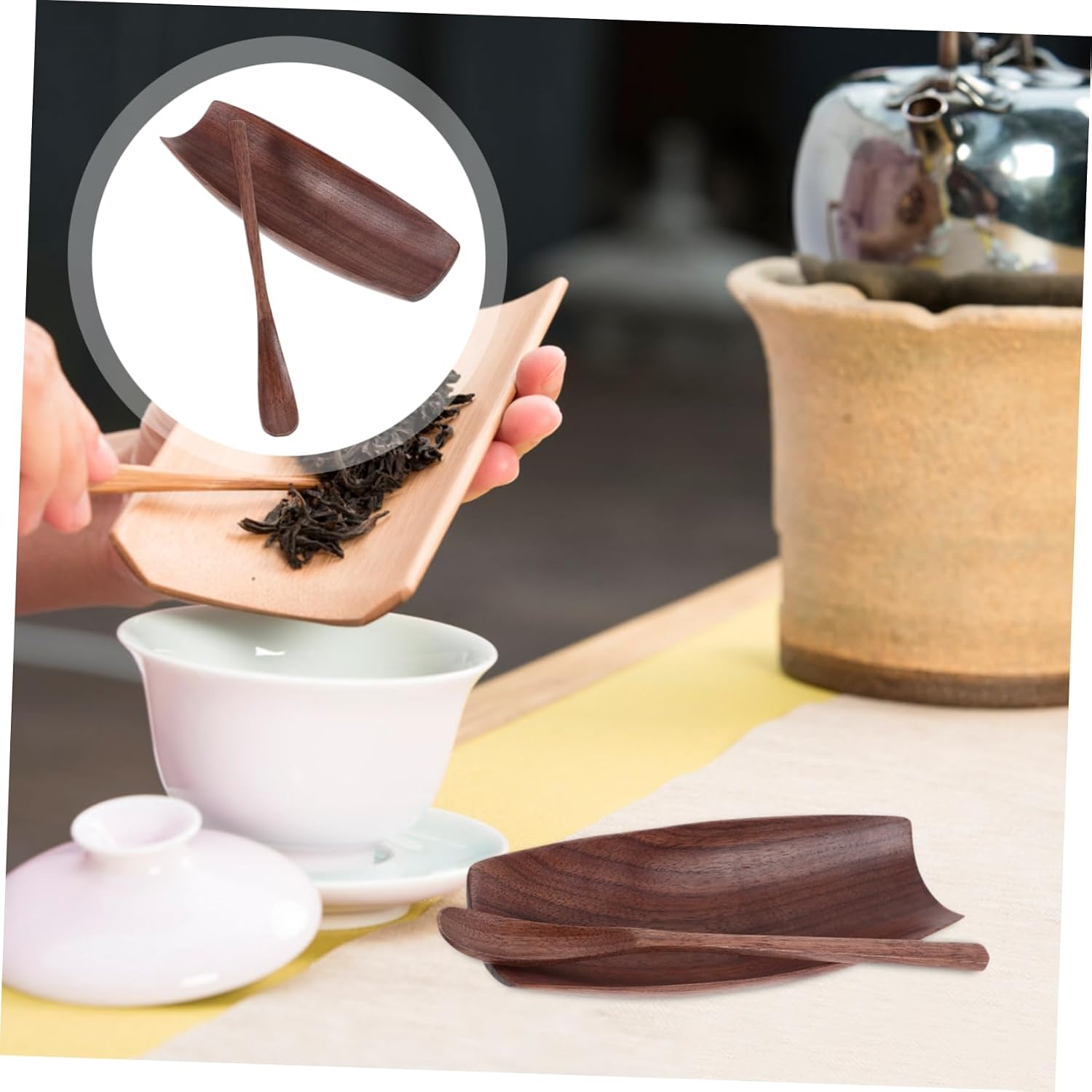 Wooden Tea Scoop Set Tea Leaf Storage Dish Accessories Case for Asian Lovers