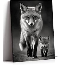 LYUNSHUO Fox Decor Canvas Wall Art Black and White Picture - 12"x18"