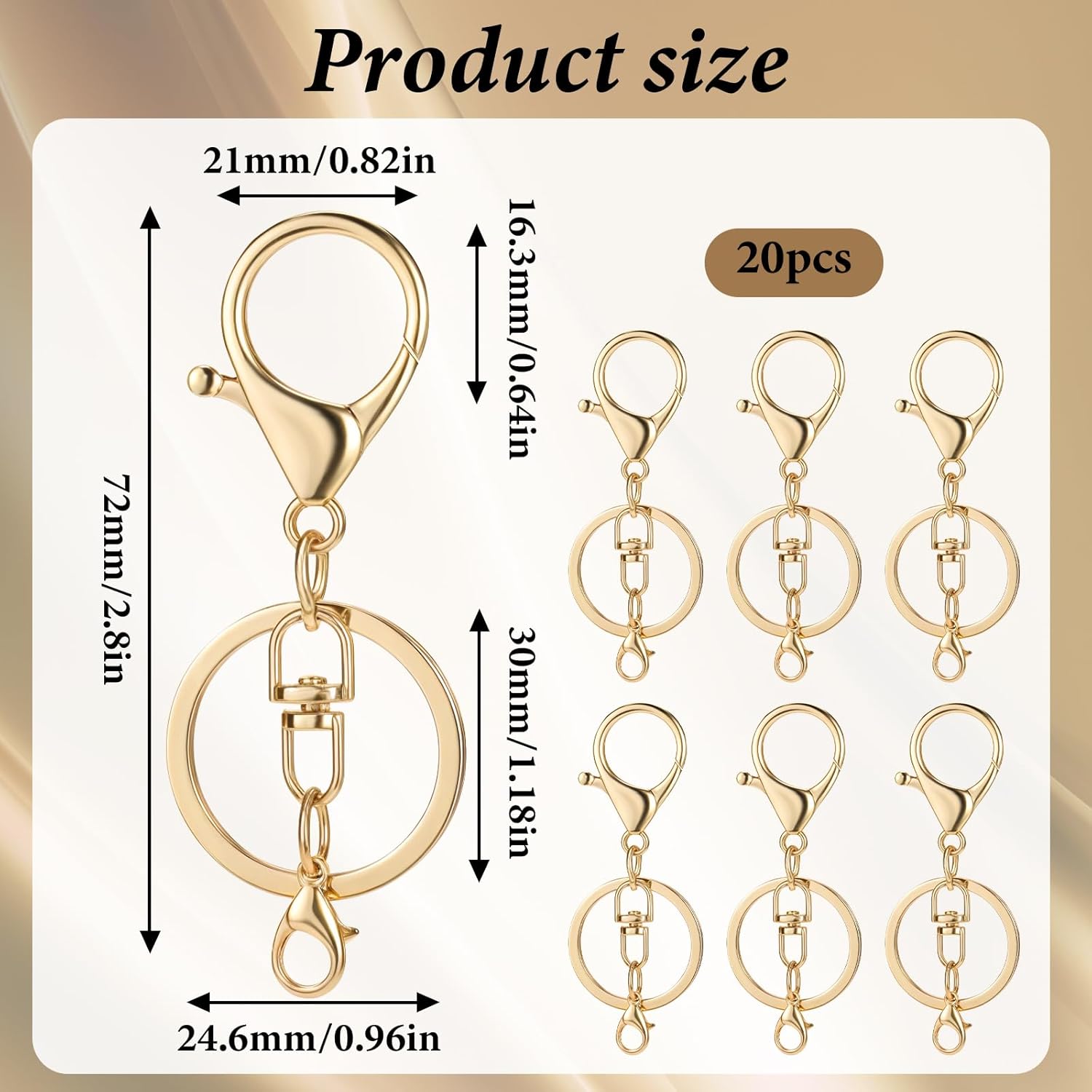 20Pcs Lobster Claw Clasps Swivel Snap Hooks with Flat Split Keychain Ring Gold Key Chain Rings with Lobster Clasp Keychain Clip with Swivel Trigger for DIY Craft Jewelry Making - Image 2
