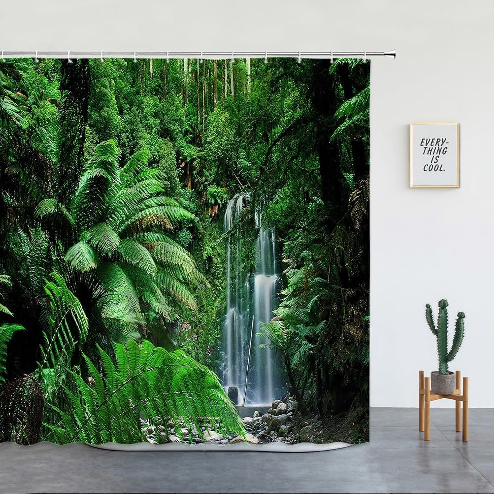 MMHJFANG Nature Scenery Garden Shower Curtain Green Forest Dense Jungle ...