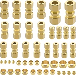 Taiidaues 46pcs Brass Compression Fittings Kit: 1/8"-1/2" OD Unions & Ferrules for Plumbing, Air Lines, High Pressure 2800 PSI