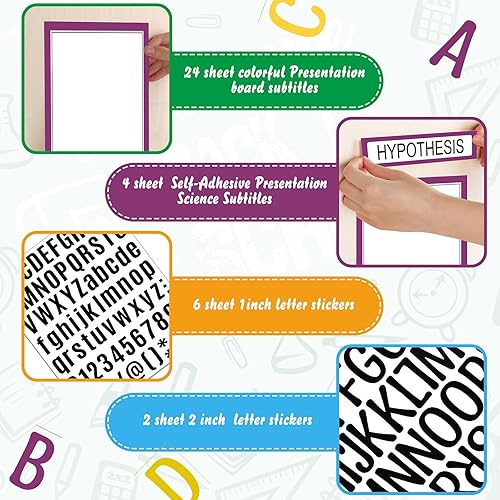 Miniatura 15 de PerKoop 36 hojas de tableros de póster de la feria de ciencias, 24 subtítulos de presentación autoadhesivos, 4 títulos de proyectos de feria