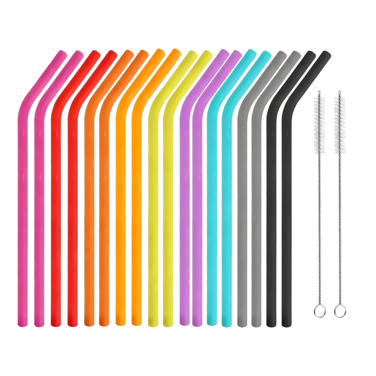 18 Pcs Reusable Silicone Straws with 2 Cleaning Brushes