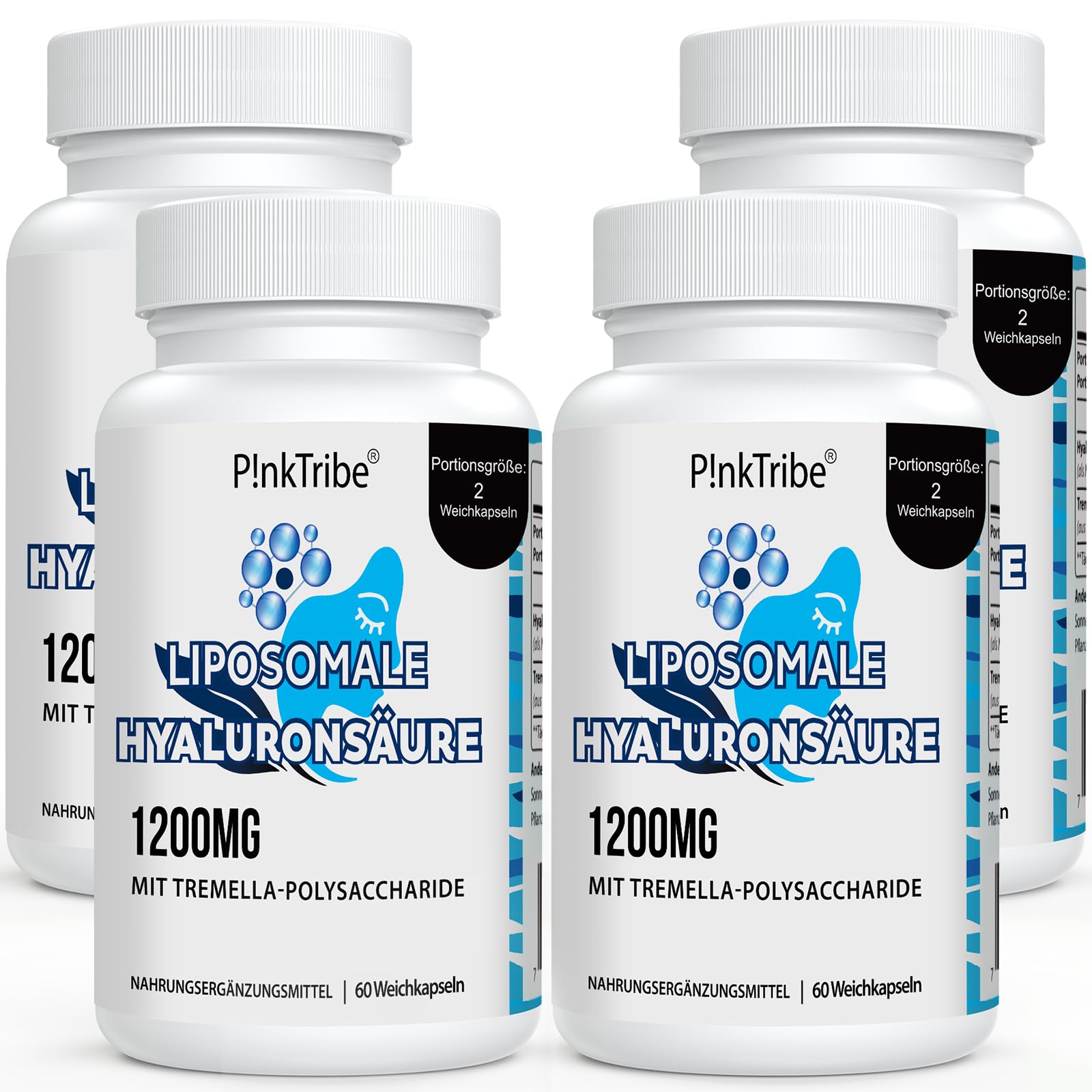 Ácido Hialurónico Liposomal - 1200 mg por Porción, Cápsulas de Ácido Hialurónico de Alta Potencia (Paquete de 4)