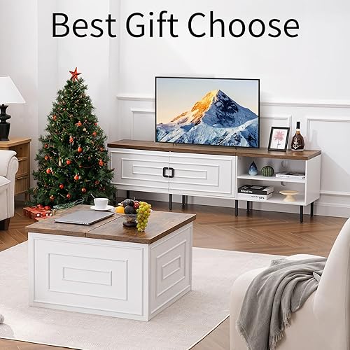 Miniatura 3 de ONBRILL Soporte de TV blanco para sala de estar, soporte de TV de granja de 70 pulgadas para TV de 50/60/70/80 pulgadas, centro de entretenimiento