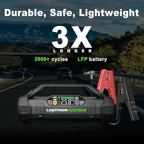 Miniatura 2 de LOKITHOR JA3000 Arrancador con Compresor de Aire, Batería de Arranque de Coche de 3000 Amperios 12V Litio Hierro Fosfato (LiFePO4) para hasta 9.0L