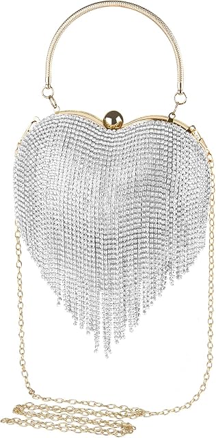 Women Crystal Tassel Evening Clutch Purse Bag, Rhinestones Party Wedding Crossbody Shoulder Handbag