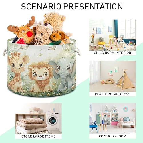 Miniatura 10 de Cesta de almacenamiento redonda grande  Organizador de lona con revestimiento de lona de sirena colorida, contenedor de almacenamiento de juguetes