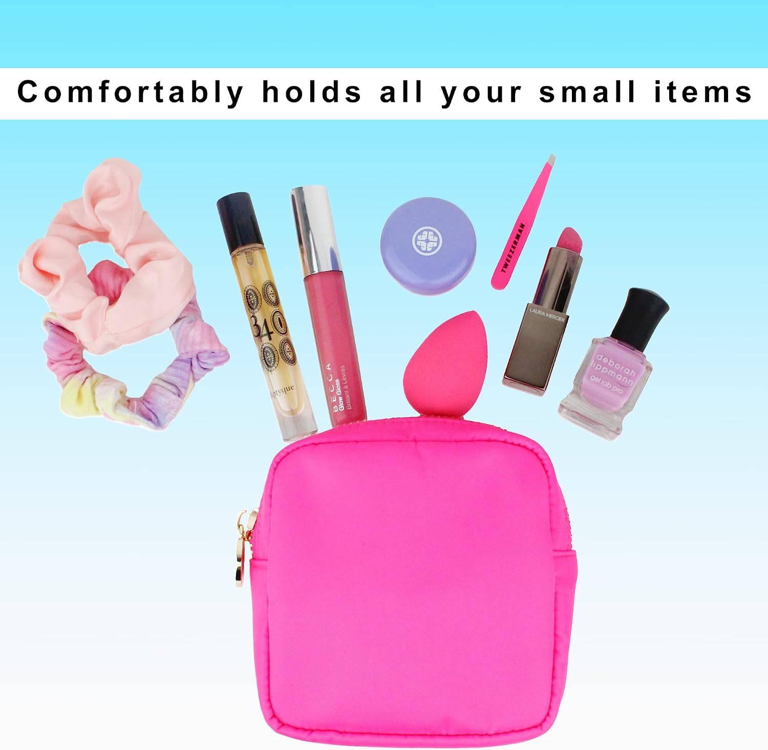 DANCOUR Small Makeup Bag For Purse - Makeup Bag Small Cosmetic Bag For Purse - Mini Pouch Travel Makeup Bag Zipper Pouches - Mini Cosmetic Bag For Purse Organizer For Women and Girls (Pink)