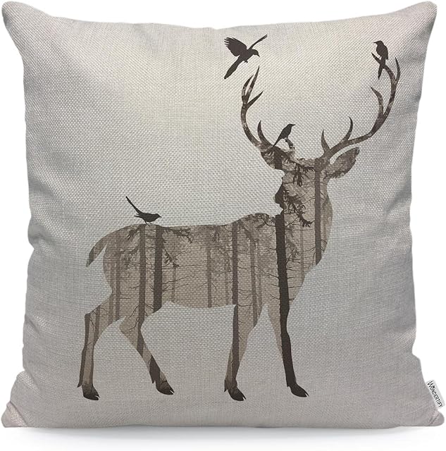 WONDERTIFY Deer Cushion Cover Fashion Deer Bird Decorative Throw Pillow Covers, Sofa Pillow Case 45X45 Cm