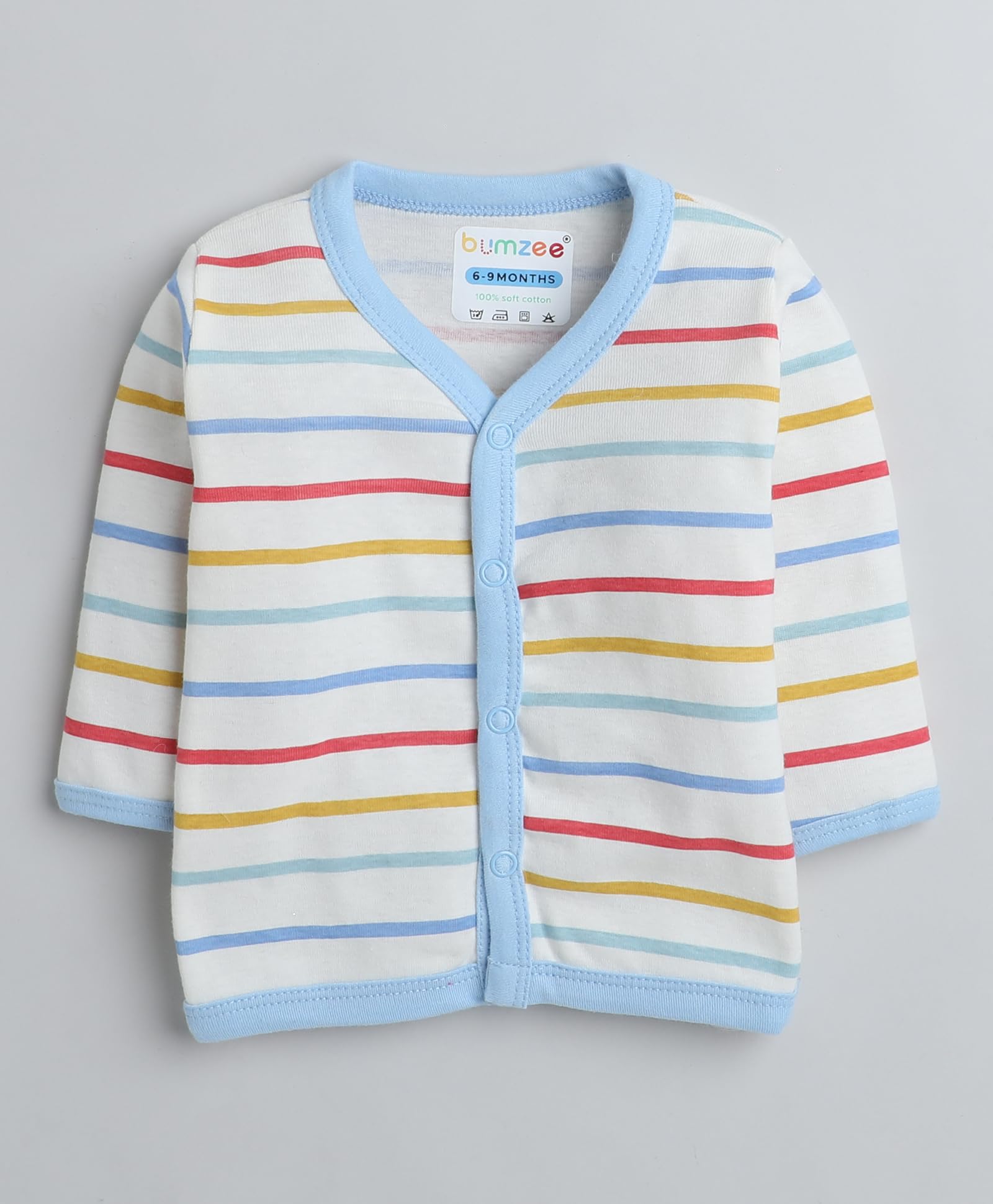 BUMZEE Blue & White Girls Full Sleeves Regular Fit Jablas Pack of 3 Age - 6-9 Months (Peb8281D-Blu.Wht), Multi 4