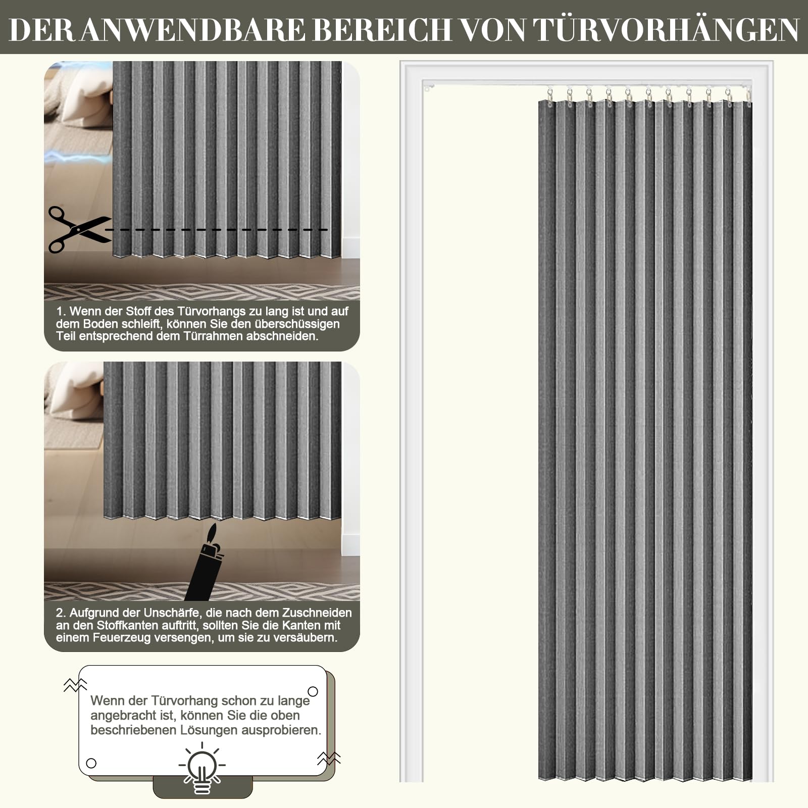 Rideau de Porte magnétique avec Tringle, sans perçage, 140 x 200 cm, Rideau occultant Pliable, Rideau Thermique Opaque avec Fermeture magnétique, Fixation adhésive pour séparation de pièce (Gris)