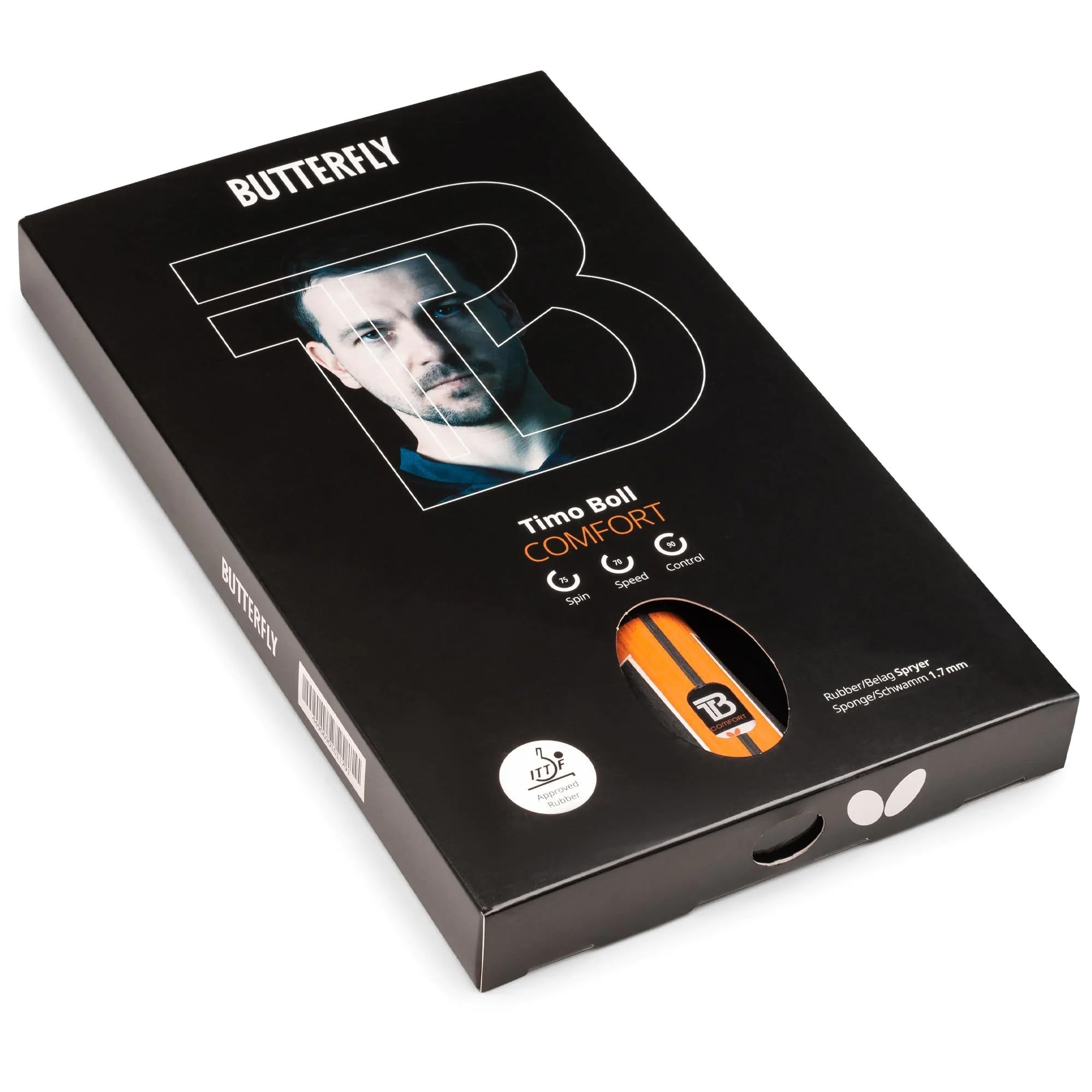 Butterfly Timo Boll Comfort table tennis racket | High control and versatile offense for club beginners and advanced players with medium-fast grip rubber