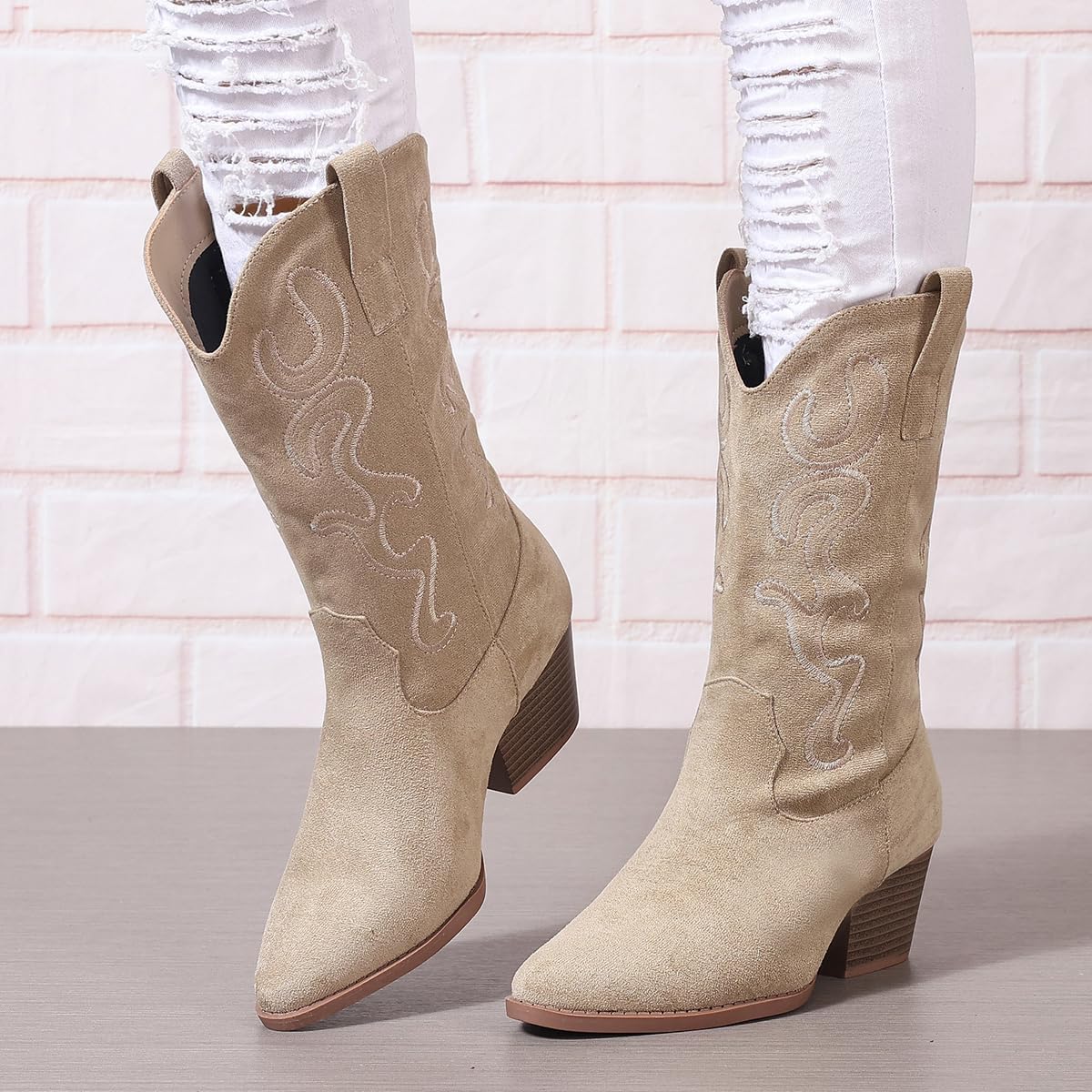 Bandkos Cowboy Boots for Women Cowgirl Mid Calf Western Embroidered... - Picture 28 of 70