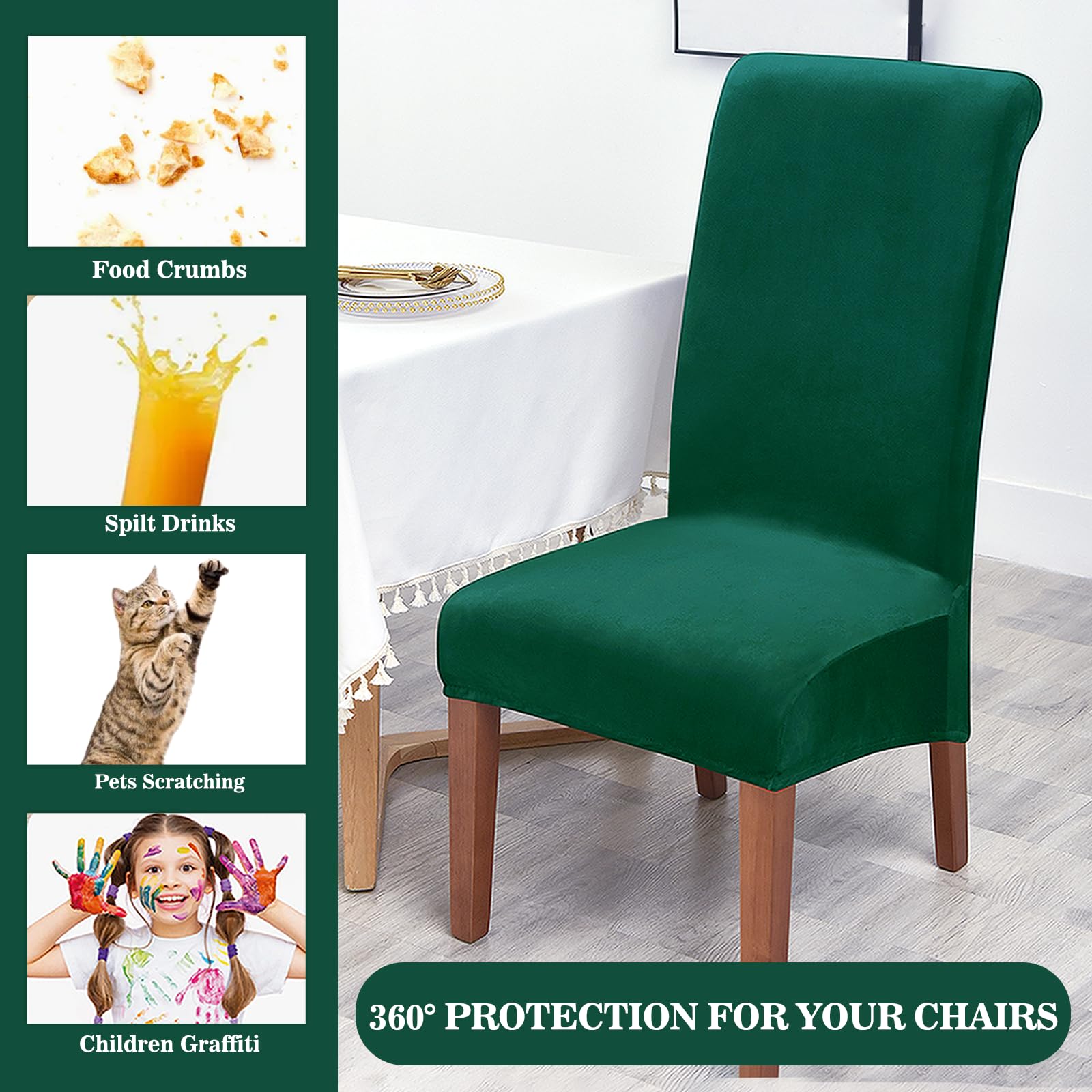 Alishomtll High Back Chair Covers Set of 4, Stretch Velvet XL Dining Chair Slipcovers - Image 4
