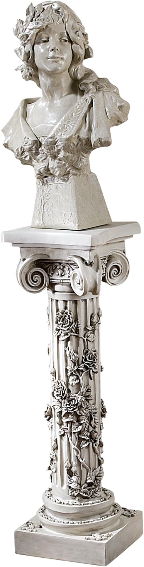 EU2866 Rose Garland Pedestal Plant Stand, Polyresin, Antique Stone, 86.5 cm, Red
