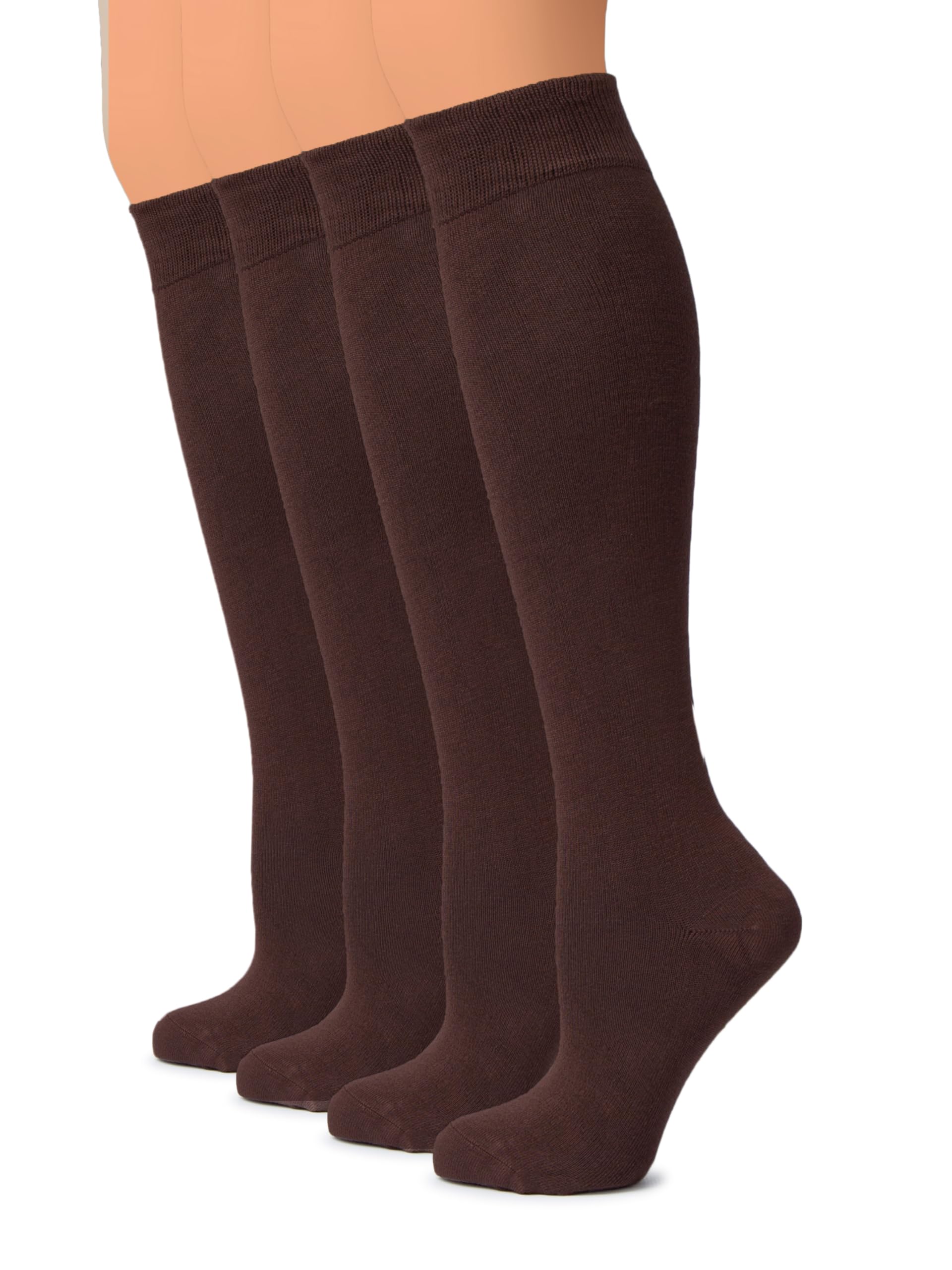 Hugh Ugoli Women Cotton Knee High Socks, Comfort Seam Long Dress Socks, Soft, Lightweight | Shoe Size 5-8/8-11, 4 Pairs