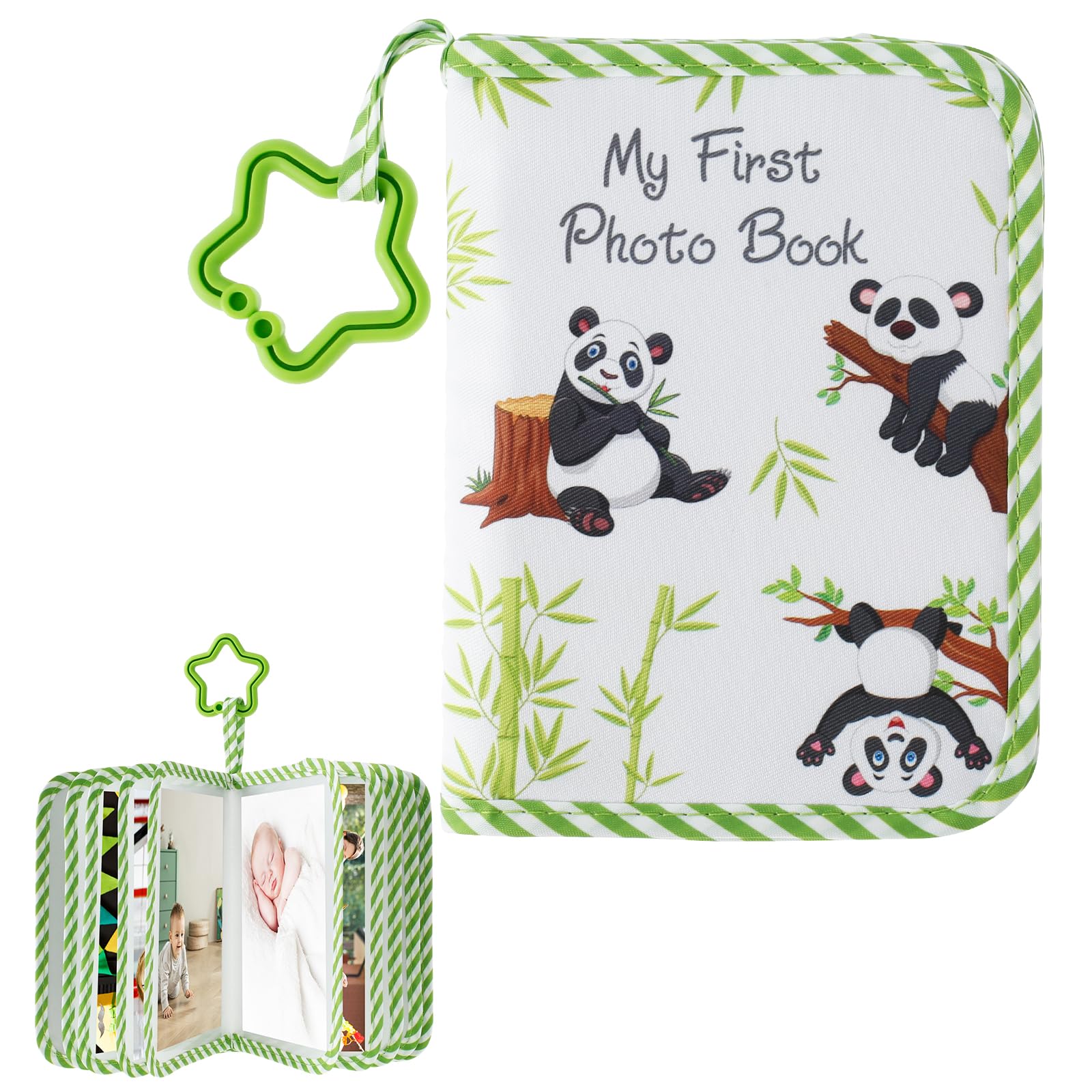 Yuekuntj Panda Baby Photo Album, Lovely Photo Cloth Book, Holds 4X6" Pictures With Pentastar Shape Teether, Bright Color Soft Memory Album, 14X18cm Cloth Baby Memory Book For Newborn Toddler
