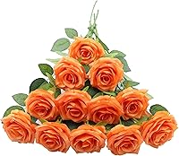 Vista 39 de LVEFIT 12 rosas artificiales de seda de color naranja quemado, ramo de rosas de seda de tallo largo para bodas, despedidas de soltera, fiestas