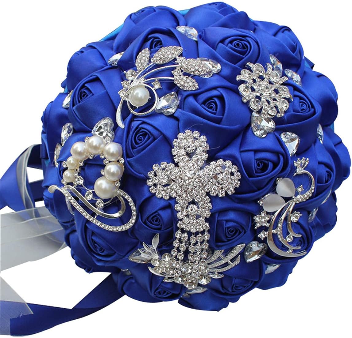 Romantic Customization Bride Bridal Wedding Bouquet Rhinestone Brooch Bouquet Bridesmaid Holding Wedding Flowers, Sapphire