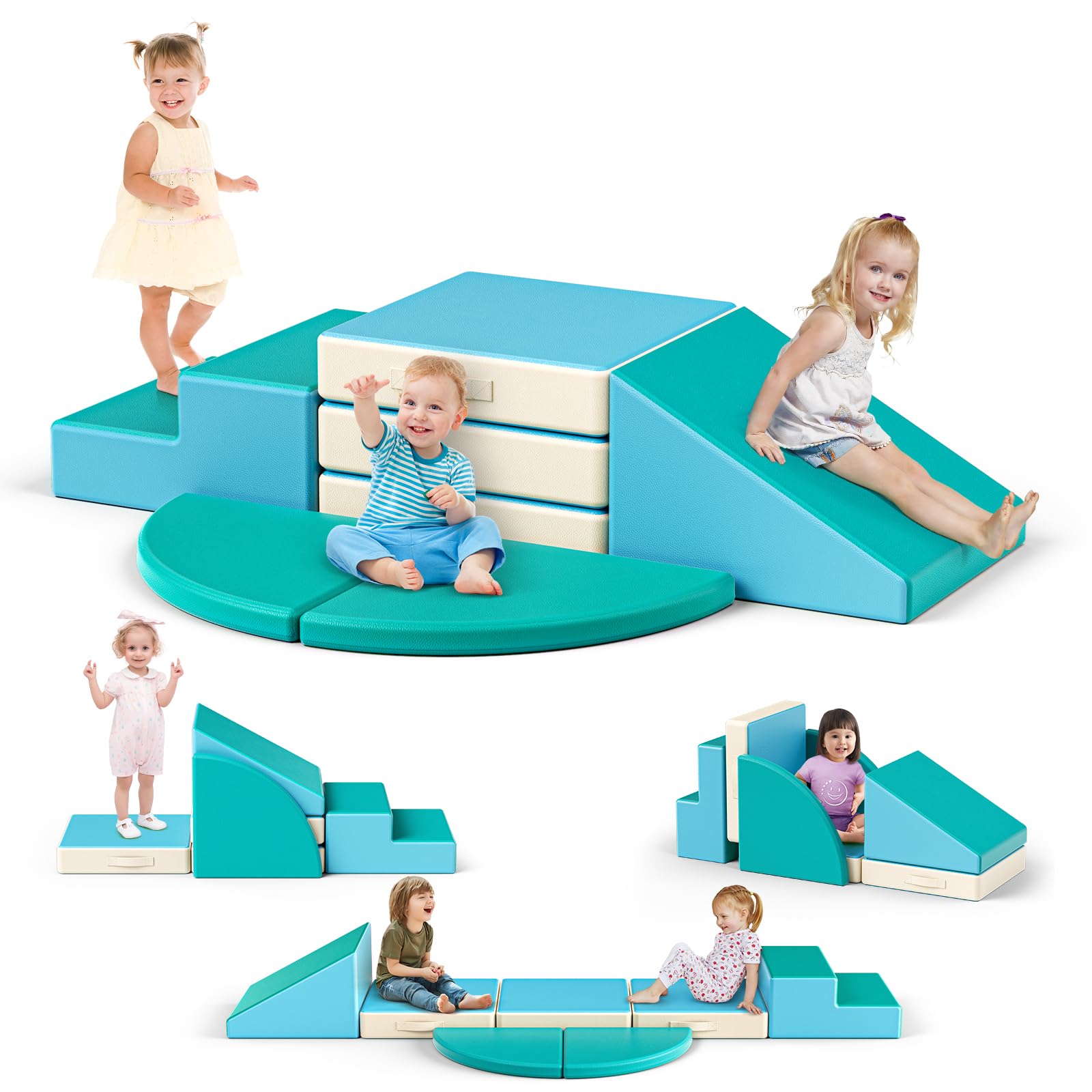 Lischwert Soft Play Explorer Set Foam Blocks Equipment Softzone Shapes Activity Multi-colored Toys for Toddlers (JM-5PCS-Blue)