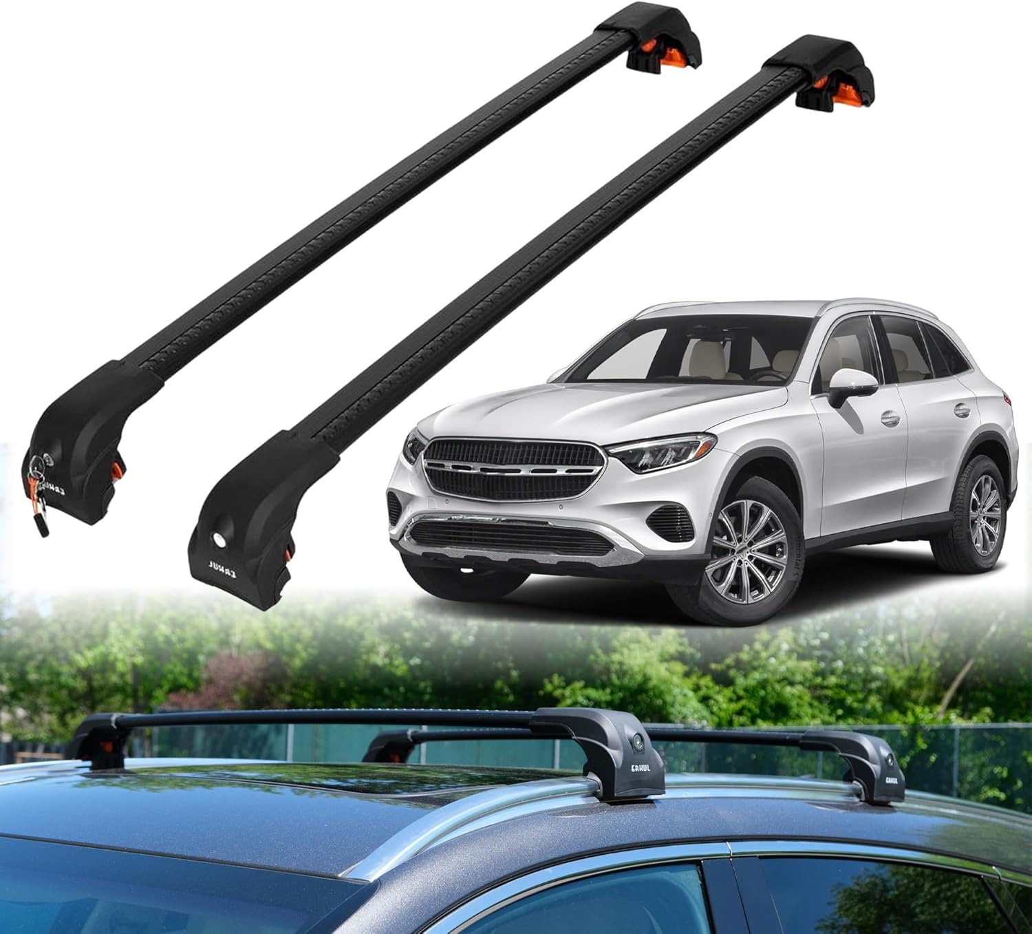 ERKUL Roof Rack Cross Bars for Mercedes Benz GLC 2023-2026 (Not fit GLC Coupe)| Aluminum Crossbars with Anti Theft Lock for Rooftop | Compatible with Flush Rails - Silver