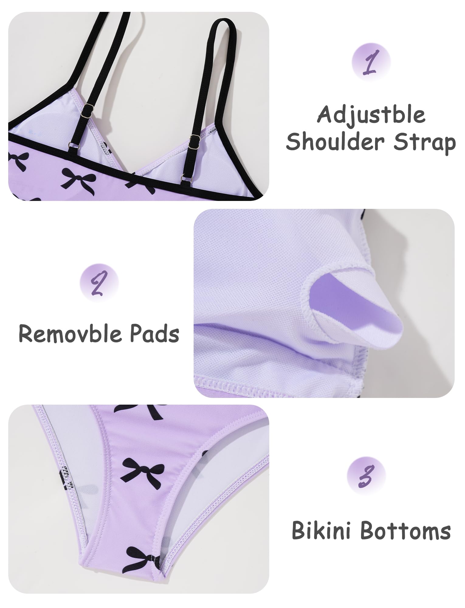Happy Cherry Set bikini da bambina, 3 pezzi, costume da bagno con stampa con fiocco, gonna e spalline regolabili, costume da bagno per adolescenti e ragazzi da 8 a 14 anni