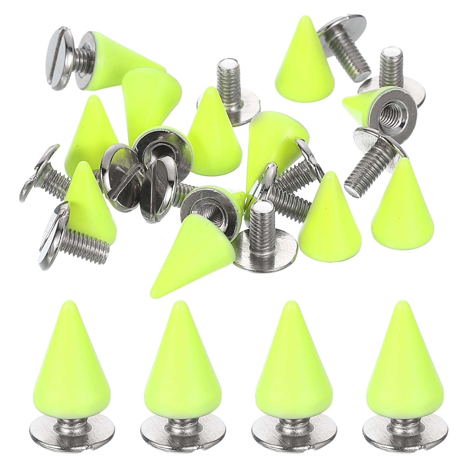 sourcing map 24 Set Spikes and Studs Kit, 10mm Cone Spikes Punk Rock Rivets Screw Back Studs Screw Rapid Rivet Screws for DIY Leather Craft Belt Bags Shoes Accessories, Bright Green