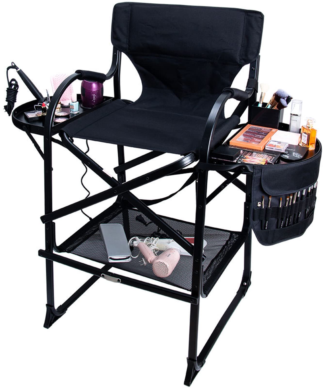 Sedia da regista alta pieghevole per artisti, sedia portatile da campeggio, 272 kg, con poggiapiedi, ideale per cinema, giardino, spiaggia, colore nero