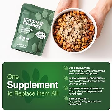 Human-Grade Superfood for Dogs, Premium Greens Powder Supplement for Dental Health, Longevity, Hip & Joint, Gut Health, Allergies, Immune Support, Skin & Coat - Peanut Butter - 3.5 oz