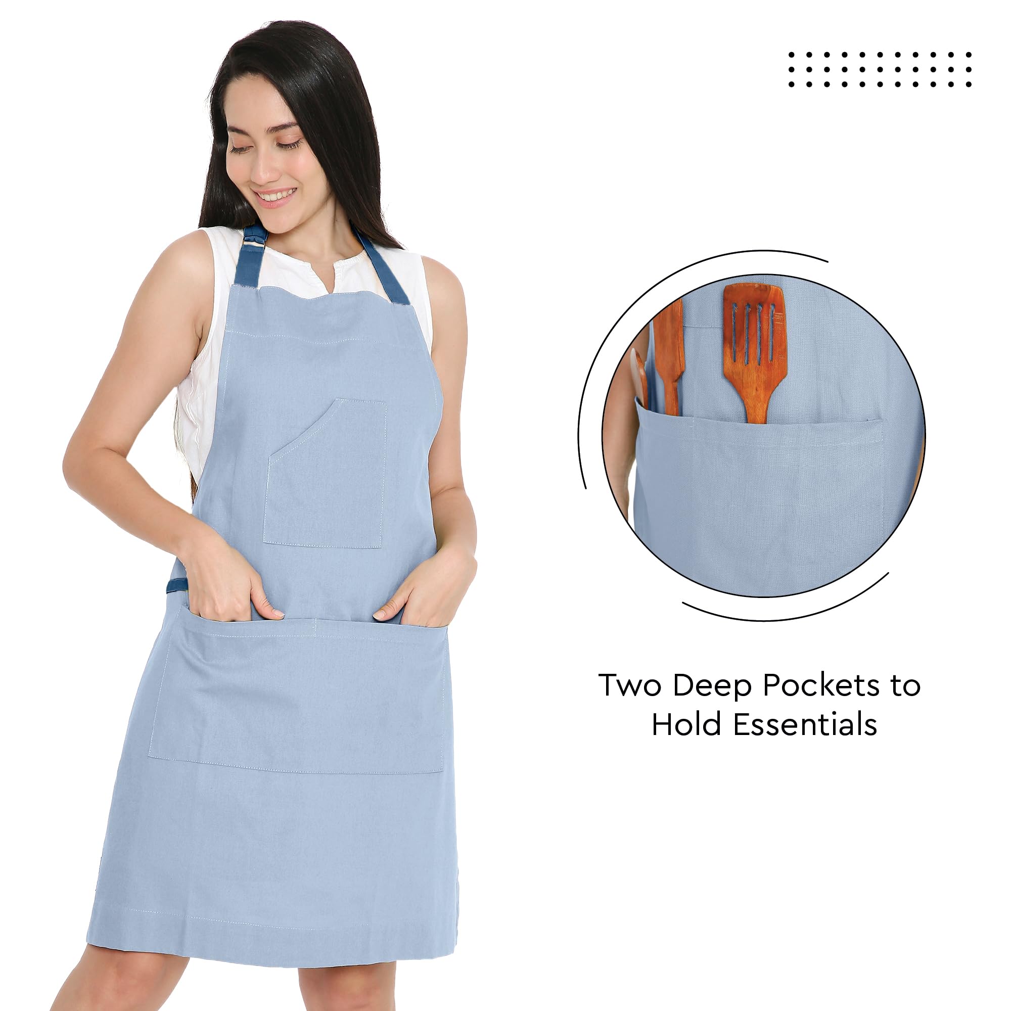 Encasa XO Adjustable Kitchen Cotton Apron With Pockets & Towel Holder of Size 68x85 cm (B Grey & Cobalt Blue) for Men & Women Chefs For Cooking & Baking in Home - Image 3