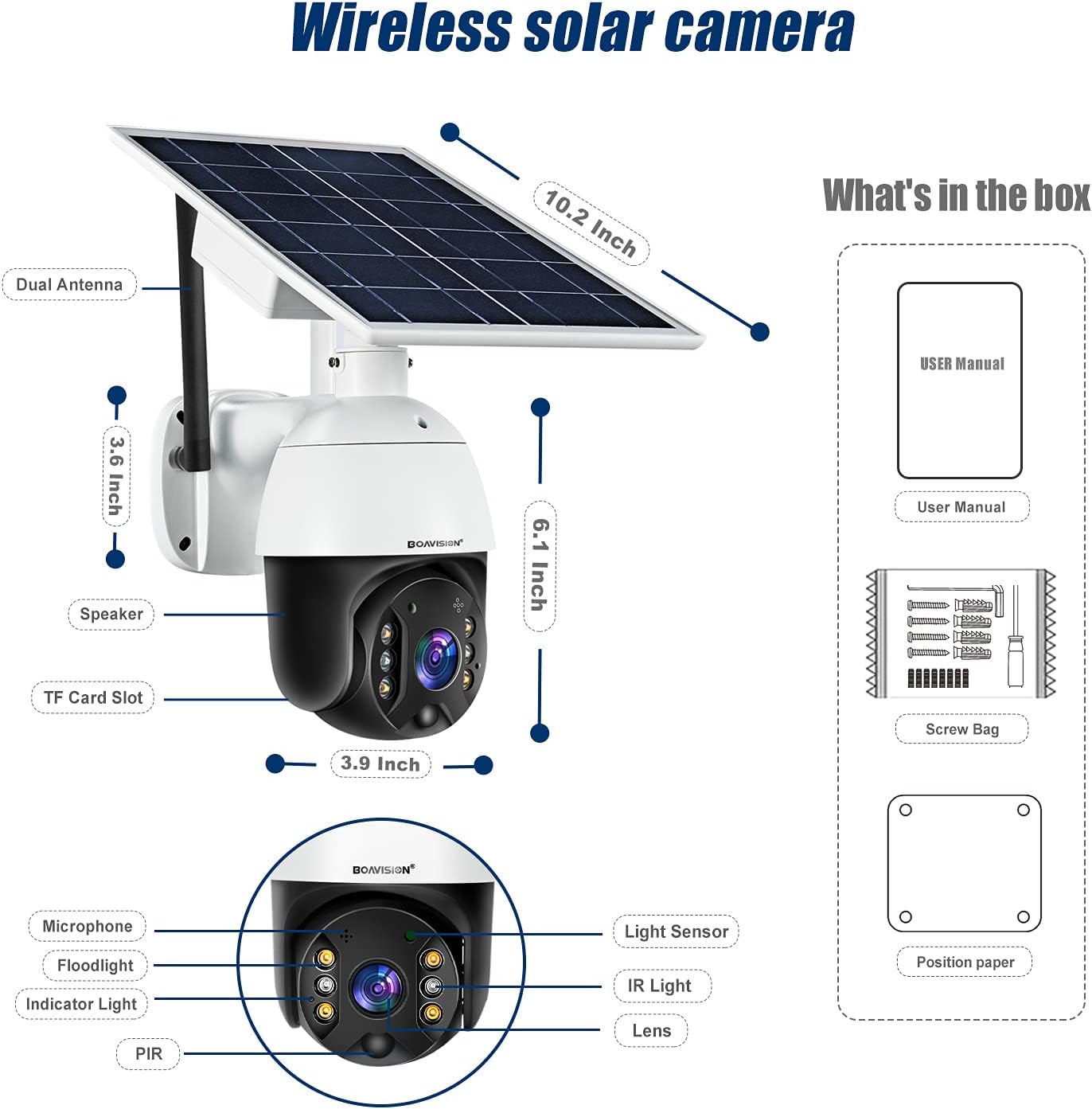 Promo 40% OFF Outdoor Security Camera,Solar Powered Battery WiFi Camera Wirefree Outdoor 1080P Pan Tilt Wireless Camera PIR Motion 2 Way Audio Night Vision Cloud Storage Boavision S10