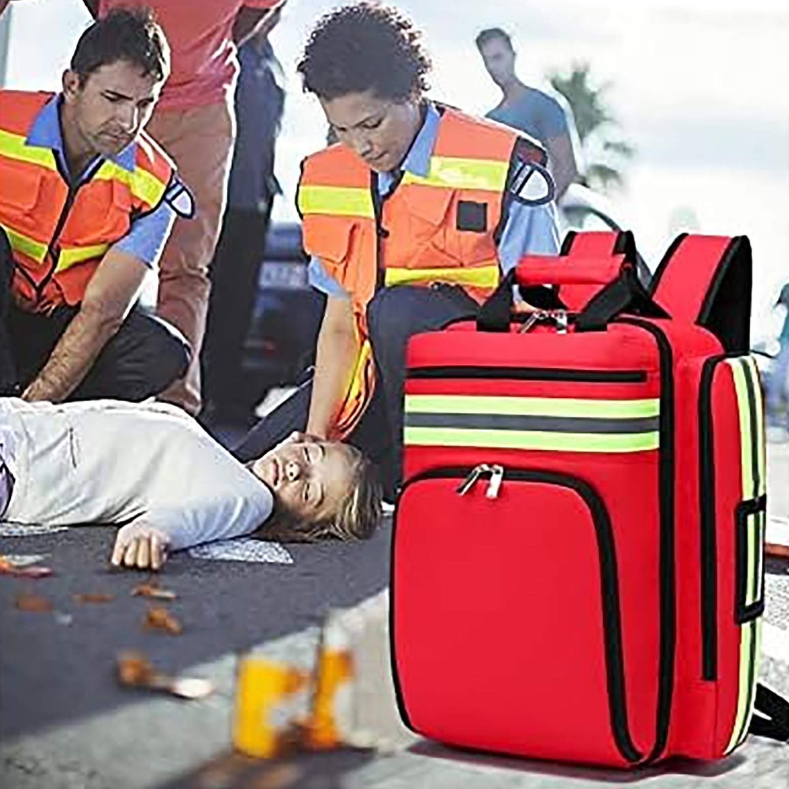 Mochila Médica Grande, Mochila De Primeros Auxilios De Emergencia, Construcción Impermeable Y Duradera Con Correa Ajustable, Cómoda De Llevar Y Tiras Reflectantes De Mayor Visibilidad, Para Viajes