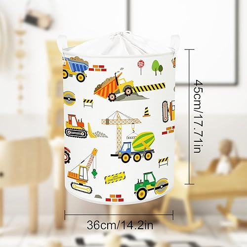 Miniatura 7 de Clastyle Cesta de lavandería plegable para vehículos de construcción de caricaturas de 45 litros, impermeable, para excavadoras, camión, con cordón