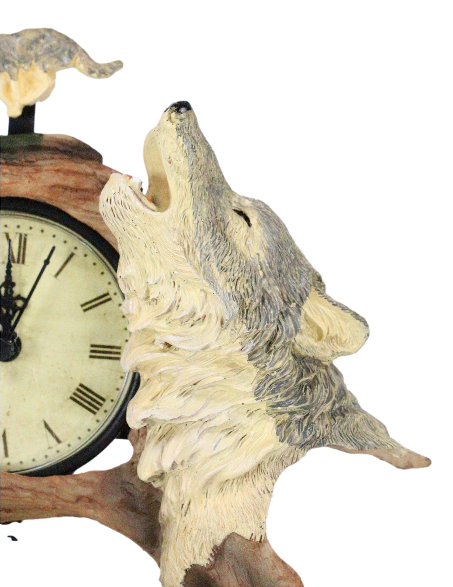 Ebros Moon Dancers Howling Gray Wolves Family Orologio da tavolo con pendolo alfa lupo e cucciolo di Tree Forest Habitat Orologio da tavolo Figurine