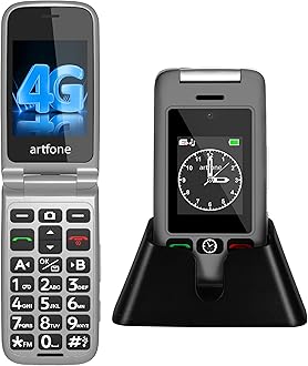 artfone G6 Grey - 4G Unlocked Basic Mobile Phone for Seniors丨Flip Phone丨SIM Free Big Button Senior Mobile Phone丨Dual Display丨 SOS Button丨Speed Dial丨USB-C丨Charging Dock丨FM Radio丨Torch丨1300mAh Battery