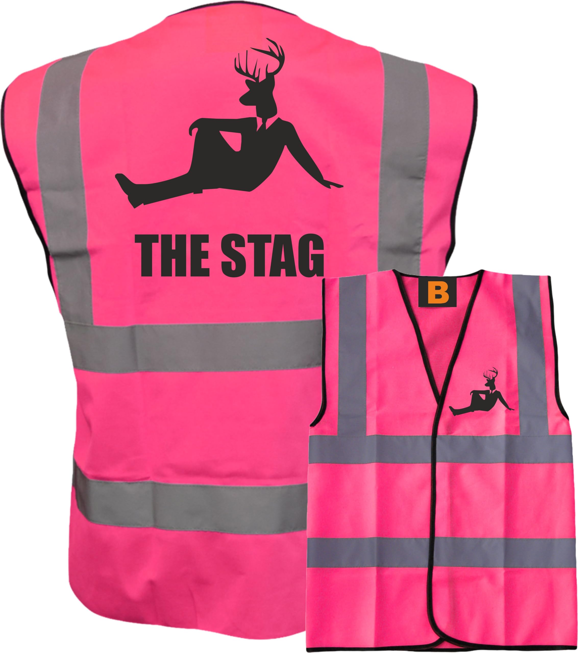 Brook Hi Vis Uk Unisex Pink The Stag With Deer Head! Hi Vis Vest -Ideal For Stag Do & Stag Nights Xxxl