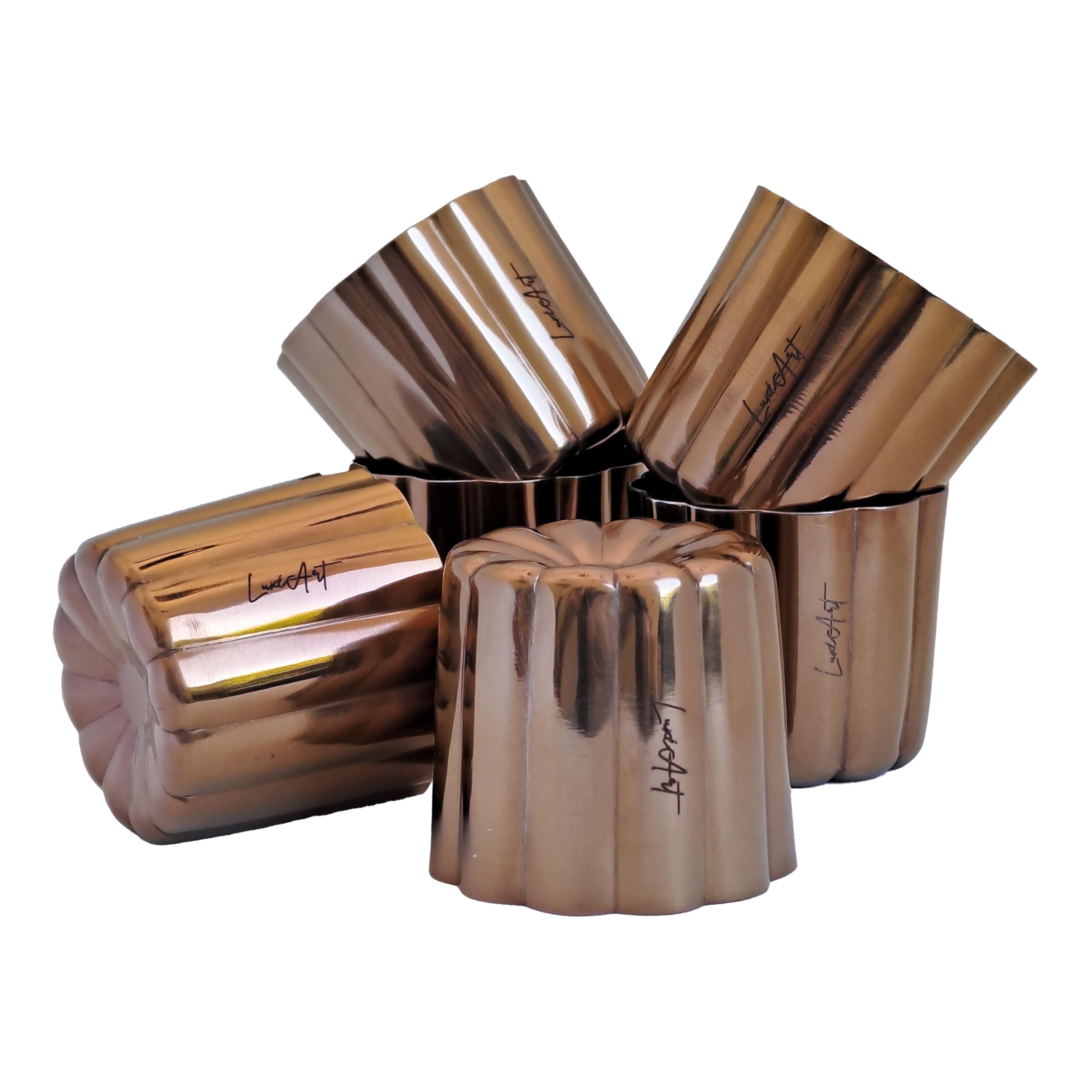 LuxéArt - Set of 6 Fluted Moulds 4.8 cm PVD Copper Cover Kitchen and Baking Utensil Ideal for foodies and professionals Comes with 1 digital booklet of 5 recipes