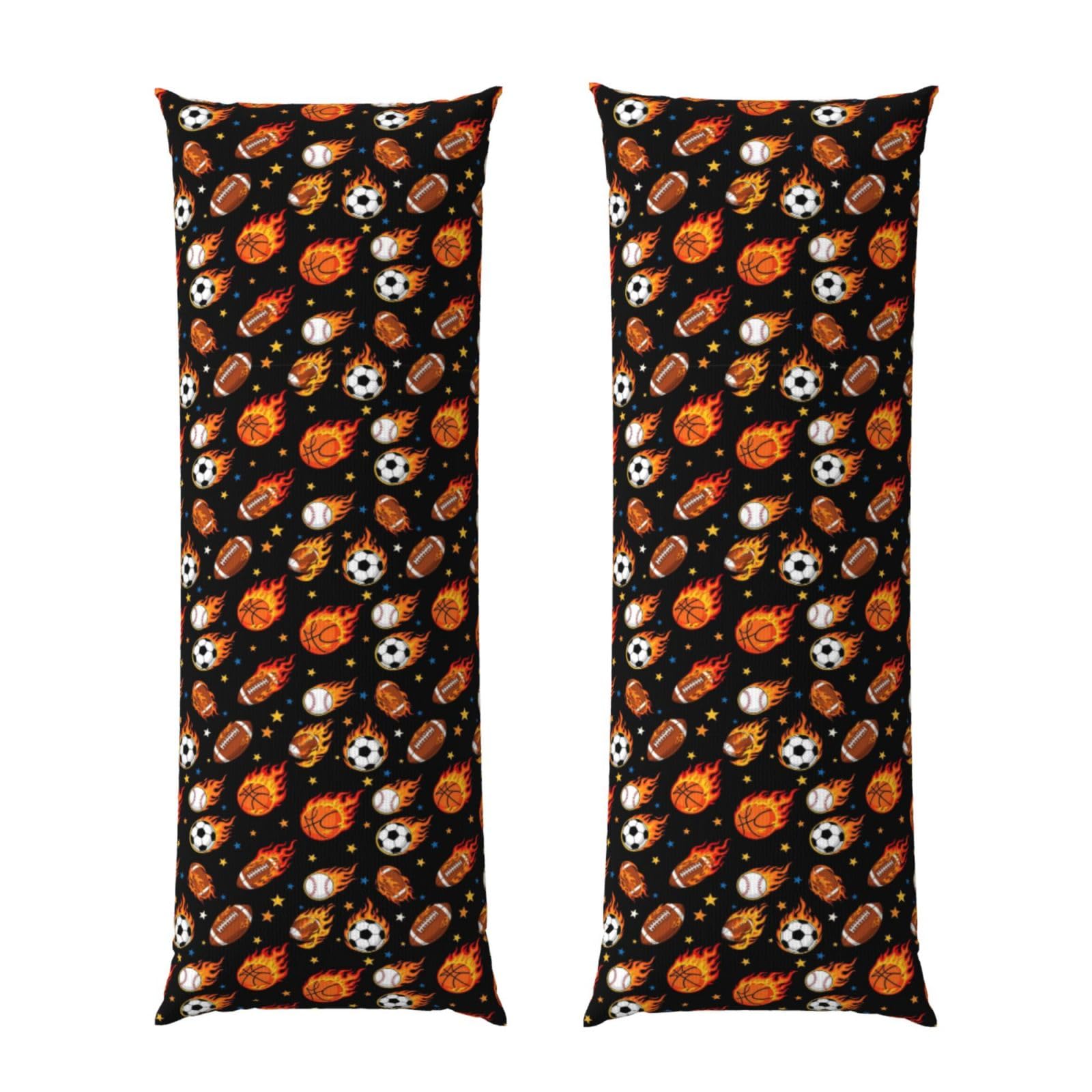 Long Pillowcase 20x60 Fire Ball Soccer Basketball Baseball Football Sport, Body Pillow Cover with Hidden Zipper, Premium Brushed Fabric, Breathable Protector for Bedroom Sofa Home