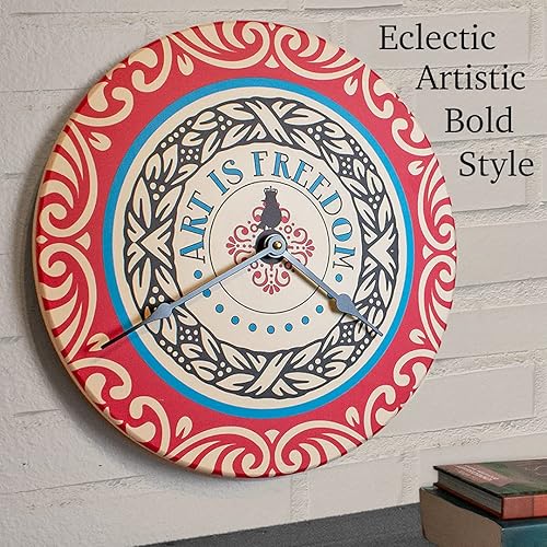 Miniatura 2 de Reloj de pared grande de 16 pulgadas, arte de pared ecléctico Art Nouveau a bohemio inspirado en el famoso póster Make Art Not War (16 pulgadas Art