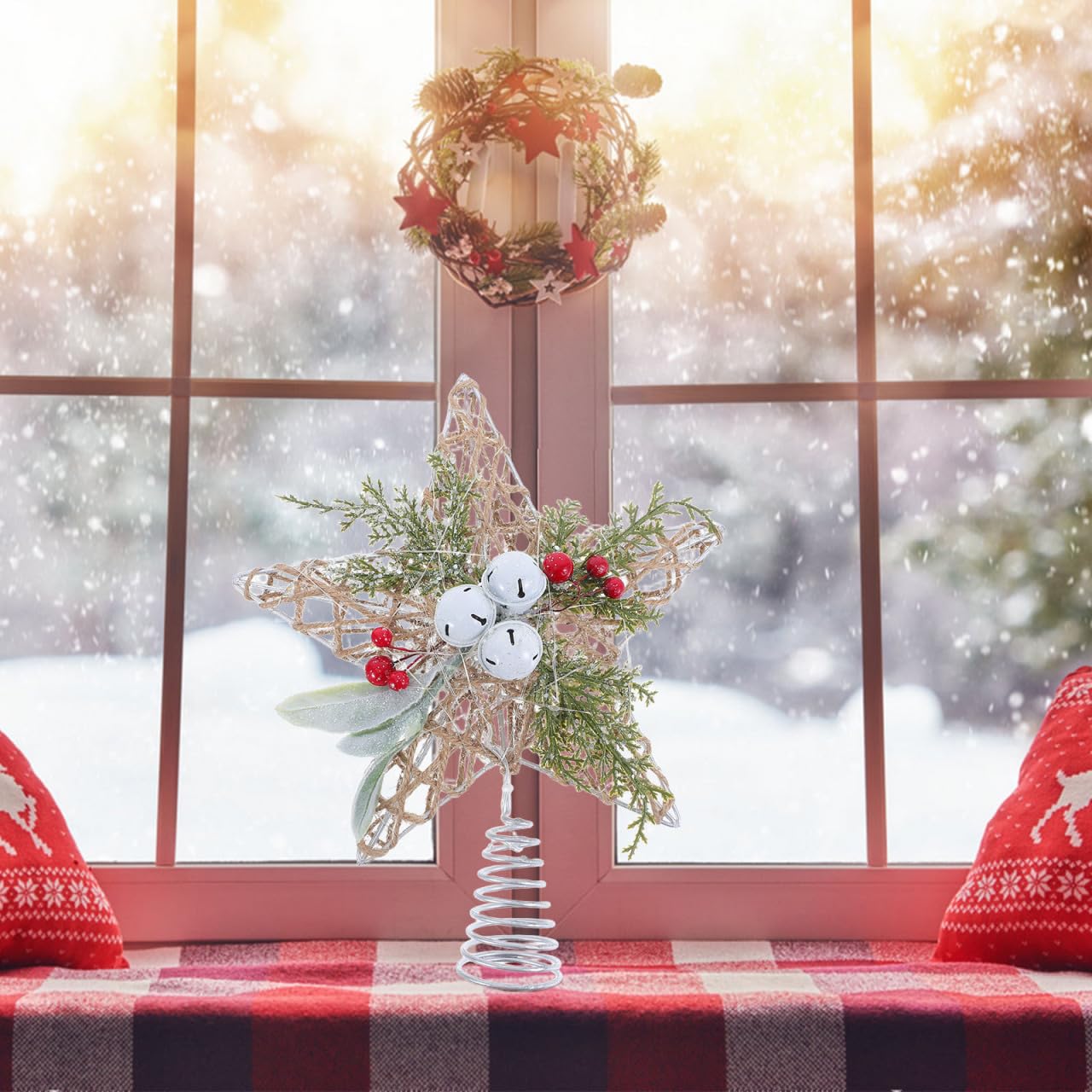 Healifty Puntale per albero di Natale illuminato, decorazione rustica a