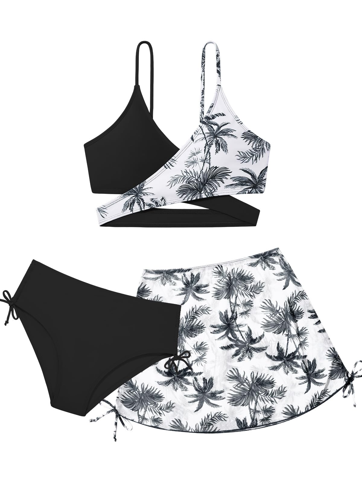 Girls 2 Piece Swimsuits with Skirts Criss Cross Swim Bathing Suits Teen Girls' Swimwear Adjustable Strap Bikini Set