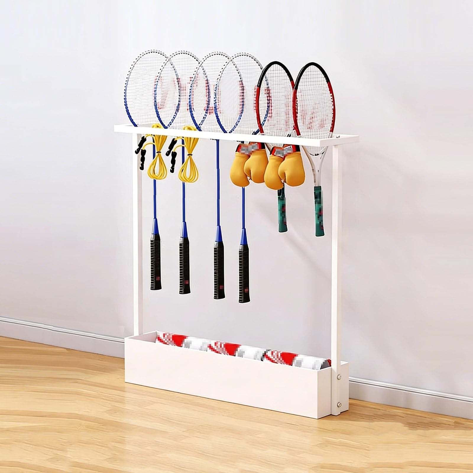 Rastrelliera Racchetta Tennis Supporto, Scaffale Porta Racchette da Badminton, Adatto a Palestre e Scuole, Club Scolastico, Stile del Pavimento, Salva Spazio