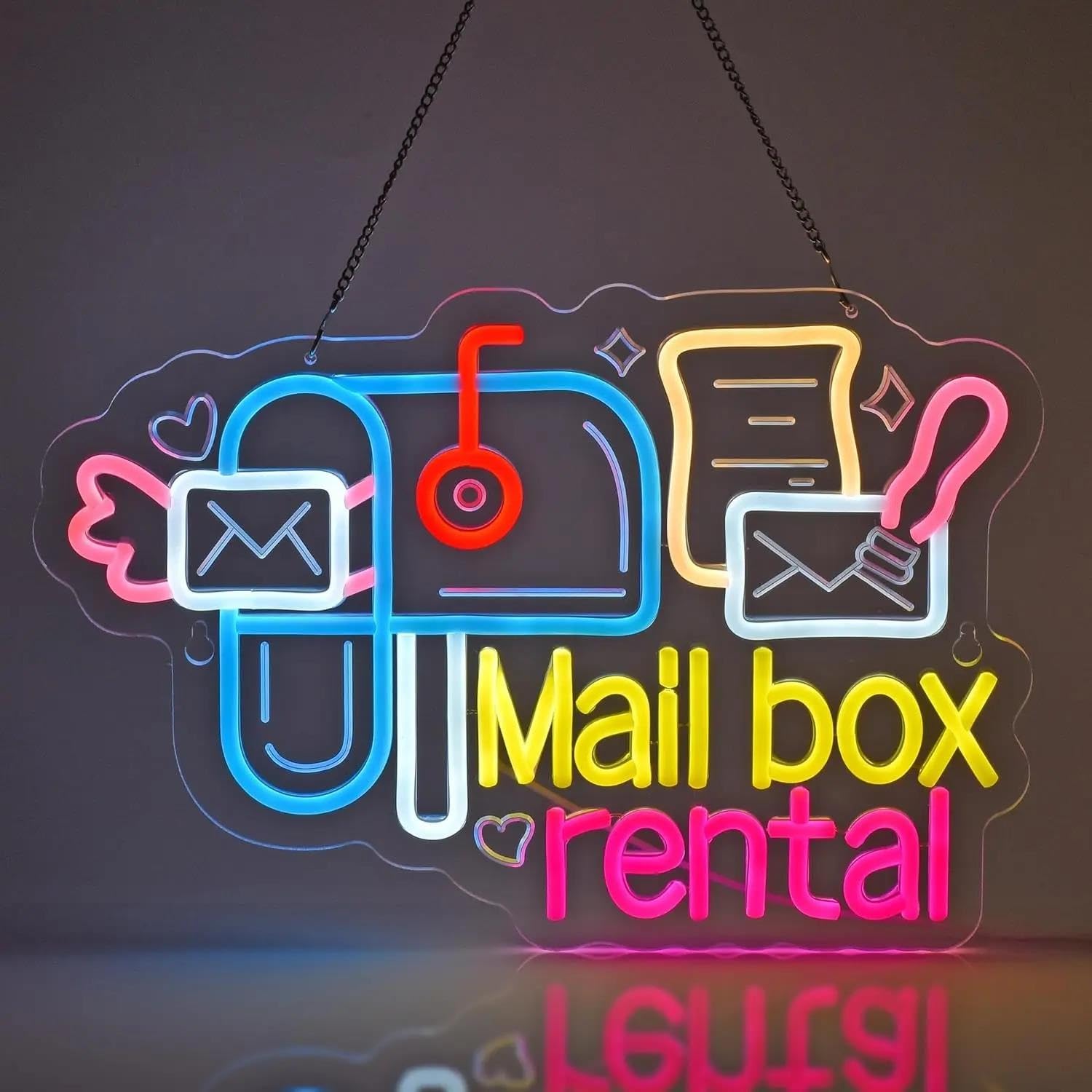 Rongch One Color Hanging Art Signs Mail Box Rental Neon Sign For Portal Service Shipping Stationery Stores Pack Store Decor Usb Power Dimmable 44X29cm