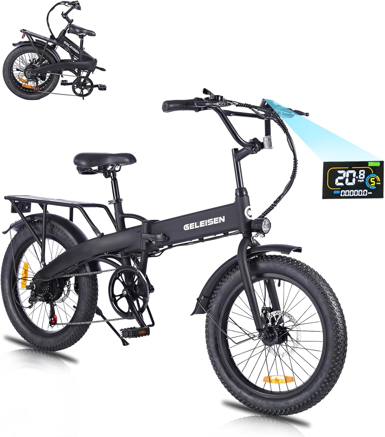 Folding Electric Bike for Adults, 20″×3.0 Fat Tire Electric Bicycle, 280.8Wh Battery Ebike, 20MPH Electric Cargo Bike with LCD Color Display & 6 Speed Gears (Fits for 5’0″+) Folding Electric Bike for Adults, 20″×3.0 Fat Tire Electric Bicycle, 280.8Wh Battery Ebike, 20MPH Electric Cargo Bike with LCD Color Display & 6 Speed Gears (Fits for 5’0″+)