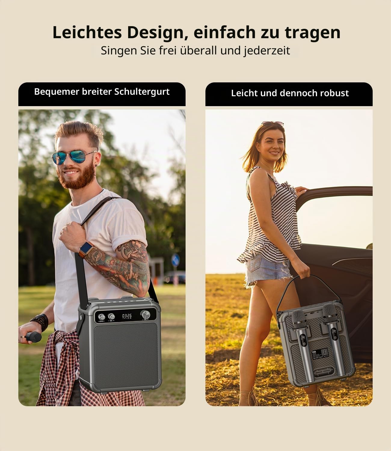 Karaoke Maschine mit 2 Mikrofonen, tragbarer Bluetooth Karaoke System mit LED Lichtern, Stereo TWS, unterstützt USB/TF/AUX, ideal für Home Partys und als Geschenk für Erwachsene und Kinder