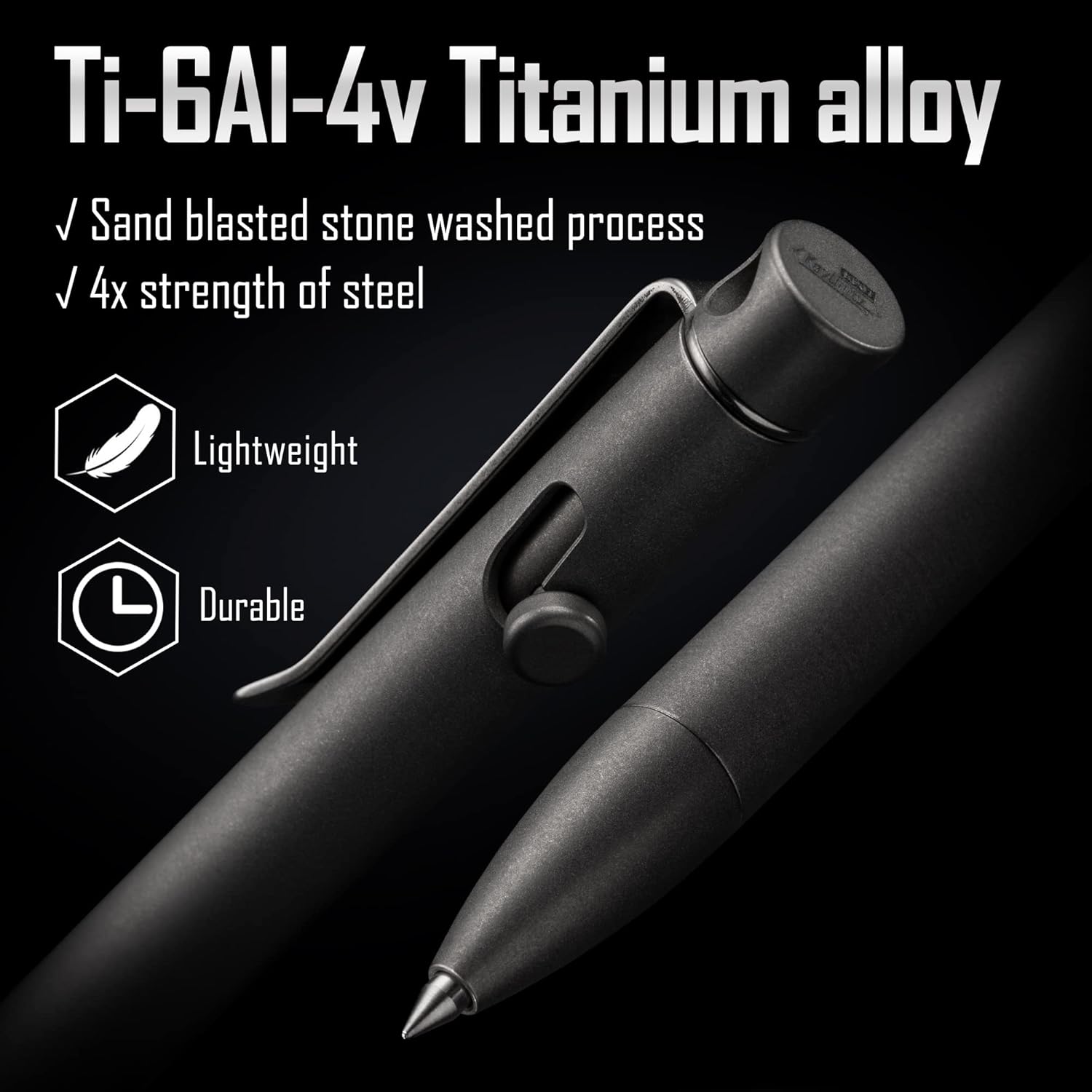 KeyUnity KP01SW Bolt Action EDC Pen with Clip, Titanium Pocket Ballpoint Pen for Everyday Carry (Sandblasted)
