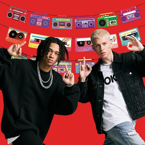 Miniatura 7 de 4 pancartas de cinta de casete, cintas de casete de radio duraderas, divertidas decoraciones retro de los años 80 adecuadas para decoración de