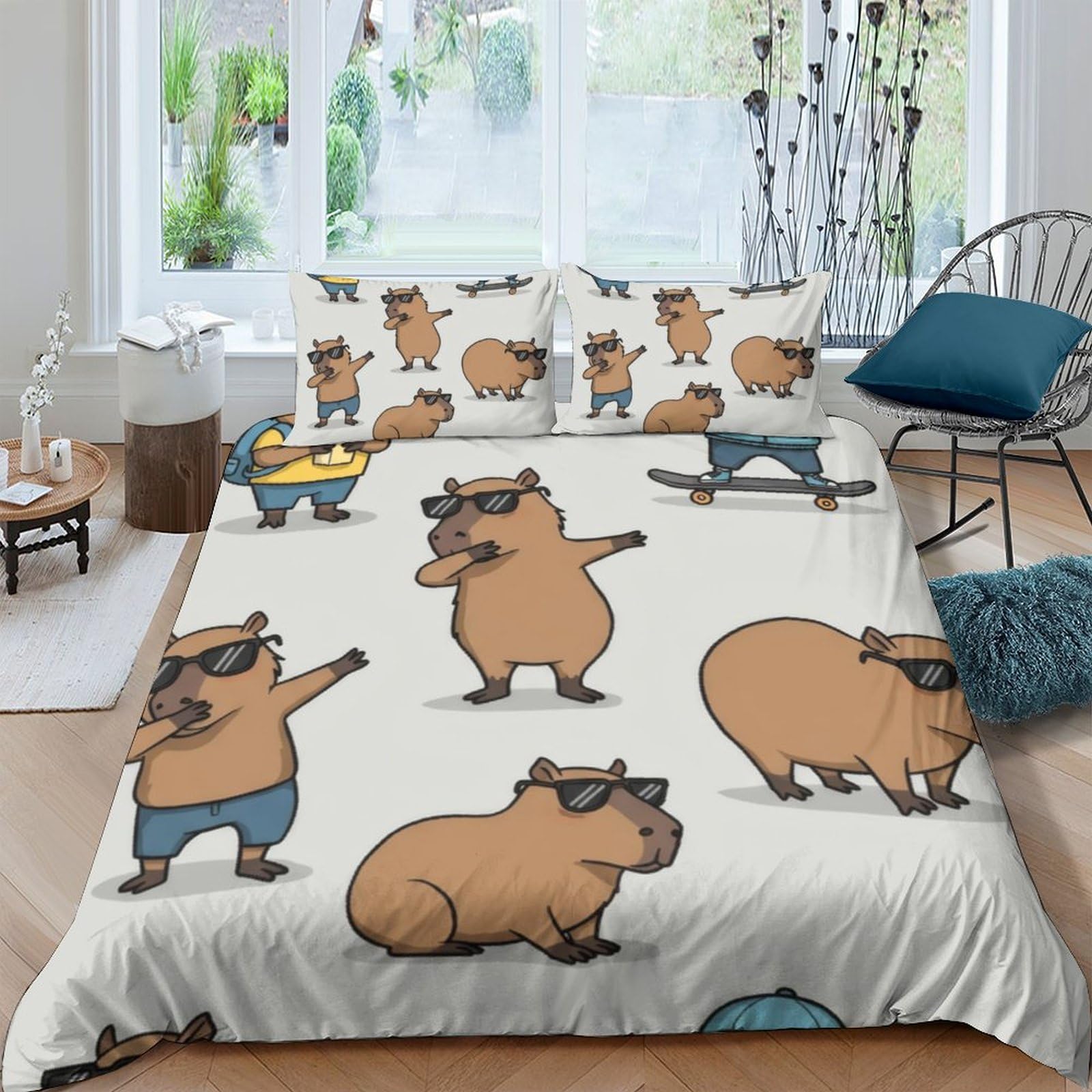 Ctjqhvkz Style-5 3D Printed Cartoon Capybara Fitted Sheet Microfiber Beige Animal Pattern Mattress Cover For Bedroom Guest Room Decor Single（135X200cm）